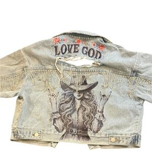 Jean Jacket Faith Blue Distressed Jean Jacket with bling